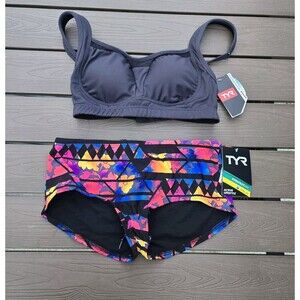 TYR Womens Solid Grey Lily Top  Santa Rosa Cheeky short Set Sz S NEW